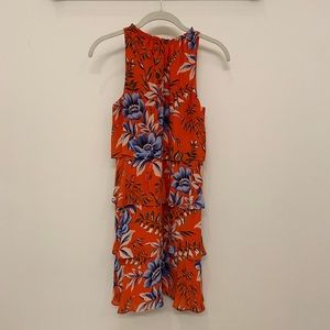 LOFT Red and Blue Floral Tiered Dress